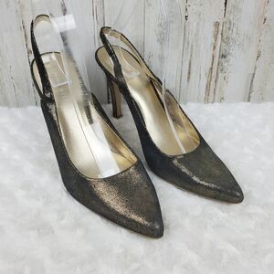 Nine West Gilman Leather Heels Glitter Gold Size 9